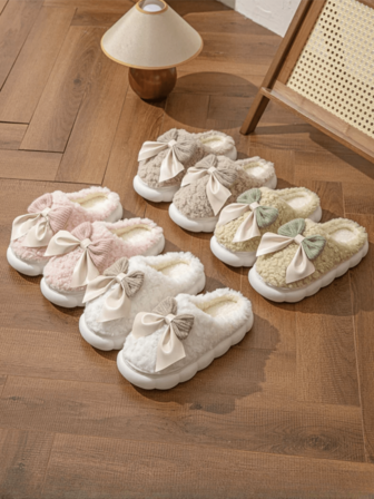 Bag With Bowknot , Indoor Women's Home Shoes, Warm Home Shoes