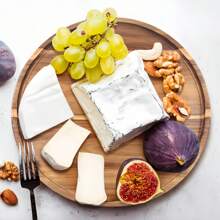 1/4 piezas Bandeja de servir de madera de acacia, tabla de quesos redonda multiusos, bandeja para aperitivos, ideal para cocina, baño, centros de mesa de comedor - Tema de comida
