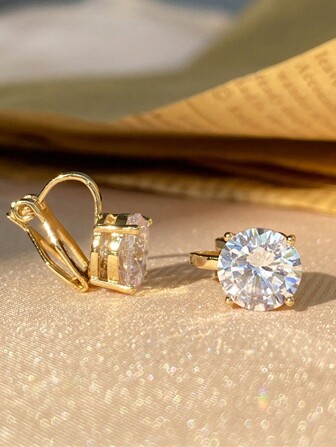 1 对时尚铜镶嵌夹式耳环，设计简约，适合女性，非常适合生日/派对礼物