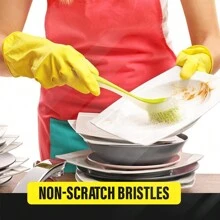 1/2/3/4pcs Suction Cup Dish Brush Set, Soft Bristle Long Handle, Kitchen & Bathroom Cleaning Brush, Suitable For Bowls, Pots, Stoves And Other Cleaning - Multicolor - View 5