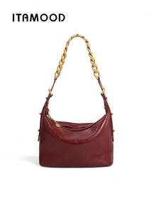ITAMOOD Túi đeo hông công sở nhẹ nhàng, sang trọng, thanh lịch, nhẹ, da sợi nhỏ mềm mại, túi xách màu đen, túi đeo vai có khóa kéo màu trơn cổ điển tối giản họa tiết Argyle & ví đeo dưới cánh tay, túi đeo chéo có dây xích có thể điều chỉnh cho bé gái tuổi teen - Màu Đỏ Sâu - Xem 10