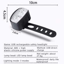 1pc USB Rechargeable Mountain Bike Front Light Safety Warning Light, Red & White Bicycle Rear Light - Multicolor - View 7