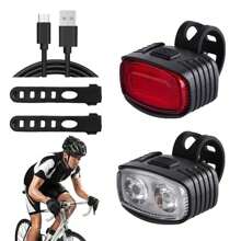 1pc USB Rechargeable Mountain Bike Front Light Safety Warning Light, Red & White Bicycle Rear Light - Multicolor - View 1