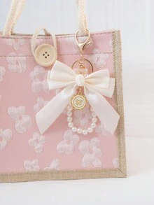 1 Mặt dây chuyền móc khóa trang trí bằng ngọc trai giả và nơ lớn thanh lịch, được trang bị thẻ treo ngọc trai hướng dương sáng tạo màu trắng, Phụ kiện thắt nút vải ruy băng cá nhân hóa nhiều màu sắc, Phụ kiện tai nghe và túi đựng điện thoại, Hoàn hảo làm quà tặng cho bạn thân - trắng - Xem 9