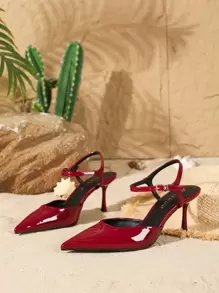 Damen Mode Herbst/Winter Lackleder Spitze Stiletto Absatz Rückenfreie Riemen High Heels, Elegant, Kitten Heels, Party - Bordeaux - Übersicht 1