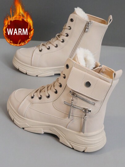 35-42 Plus Size Women's Winter Thermal Lined Ankle Boots - Fashionable, Casual, Elevated, Outdoor Sports Style