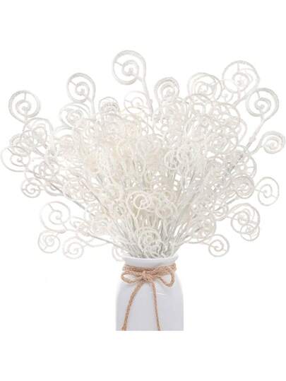 MEHELANY 10Pcs/4Pcs/1Pc/Pack Artificial Christmas Glitter Stems,White Fake Candy Curly Sprays Twigs,Sparkly Twigs Sticks Candy Sprays Curly For DIY Xmas Tree Decor,Vase Fillers,Fireplace,Wedding Decor,Winter Party,Holiday Decor,DIY Xmas Garland Decorations