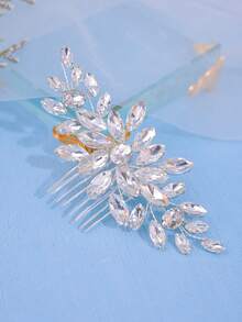 1 chiếc lược chải tóc ngược đính đá Rhinestone thanh lịch dành cho nữ Phụ kiện tóc cô dâu thủ công, Trang trí kiểu tóc cưới - Bạc - Xem 3