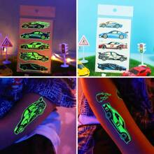 10 Sheets Luminous Racing Cars Motorcycles Temporary Tattoos, Glow In The Dark Cool Motorcycles Racing Cars Game Pattern, Racing Competition & Birthday Party Party Favor Decoration,Stocking Stuffer, Goodie Bag Fillers, Christmas Eve Gifts, Lasting 2-5 Days - Green - View 7