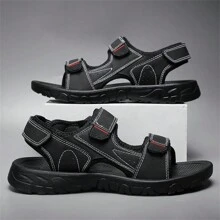 Men's All Season Sandals, Casual Outdoor Indoor Beach Slippers, Non-Slip Sole, Breathable Soft Adjustable Hook And Loop Strap