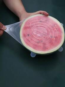 1 套 6 个硅胶弹力盖，可重复使用的耐用碗食品储存盖，硅胶盖，洗碗机和冰箱安全储存，厨房用品+可重复使用的硅胶弹性盖 - 多功能水果和蔬菜食品碗盖，无需电力，厨房保鲜装置 - 透明色 - 查看 5