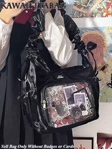Bolso de correa japonés de satén brillante, bolso de hombro con pliegues, bolso cruzado de PVC transparente, billetera y bolso en forma de nube, regalo para niñas, suave y portátil - Negro - Ver 2