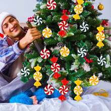 36 Peças Enfeites de Natal Pirulito de Doce, Decoração de Árvore de Natal, Espirais de Plástico Vermelho, Amarelo e Verde, Enfeites Pendentes de Árvore de Natal para Festa de Natal, Decoração Doméstica de Natal