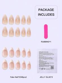 48 Stücke Set mit 2-in-1 kurzen mandelförmigen gepressten Nägeln in Nude-Ton, einfache milchig-weiße Farbverlauf Französisch Kombination Fake Nägel, zwei Optionen zum freien Kombinieren, geeignet als Geschenkset für Mädchen und Frauen zum täglichen Tragen, mit 2 Stücke doppelseitigem Klebeband und 1 Nagelfeile als Nagelpflege-Zubehör
