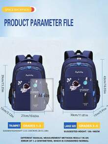 Balo tiểu học cho trẻ em từ lớp 1 đến lớp 6, từ 6 đến 12 tuổi, chống nước, nhẹ, chủ đề không gian, thiết kế dễ thương và phổ biến, sức chứa lớn - Xanh đậm - Xem 4