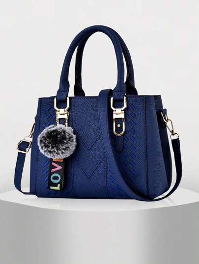 PLANEE 新款单肩手提包，冬季女士休闲商务拉链手提包，带毛球吊坠，休闲风格，母亲节礼物，妈妈必备单品，完美适用于办公室、大学、工作、商务、通勤、户外、旅行、野餐，最佳母亲节礼物！