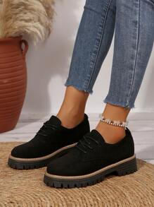 女士厚底乐福鞋系带舒适鞋，黑色，秋冬季，适合万圣节主题 - 黑色 - 查看 7