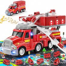 TEMI TEMI Voitures et camions jouets pour enfants de 3 4 5 6 ans, jouets de véhicules pour enfants avec 8 voitures de ville, jouet de circuit de voiture pour les tout-petits de 3 à 8 ans, jouets d'extérieur pour enfants, cadeau pour garçon et fille de 3 à 4 ans