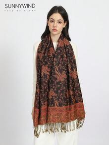 1 chiếc khăn choàng cổ Paisley Jacquard cổ điển, phù hợp cho mọi mùa - màu đen - Xem 3