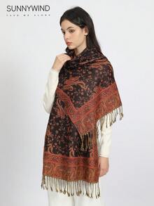 1 chiếc khăn choàng cổ Paisley Jacquard cổ điển, phù hợp cho mọi mùa - màu đen - Xem 7