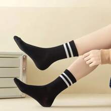 Women's Socks Kit 4 Pairs Mid-Calf 36 - 42 With Stripes Cotton Fashion And - 黑色 - 查看 8