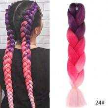 渐变色编织发 24 英寸 1 件/包 高温合成钩针编织彩虹发 灰黑色 女士用