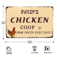 1 件个性化鸡舍金属标牌，每日新鲜鸡蛋，定制名称，可爱农舍趣味鸡配件墙面装饰复古金属艺术，12x8 英寸 - 彩色 - 查看 2