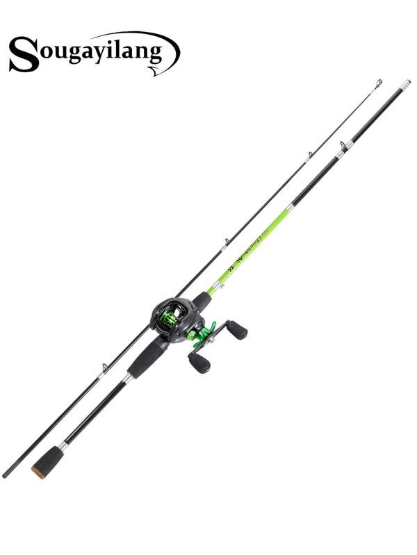 SOUGAYILANG Combo de canne à pêche et moulinet à lanceur 1,8 M en 2 sections en fibre de verre, siège de moulinet en ABS, poignée confortable en EVA et moulinet avec un rapport d'engrenage de 7,2:1 et bobine en aluminium. Ensemble de pêche pour débutants