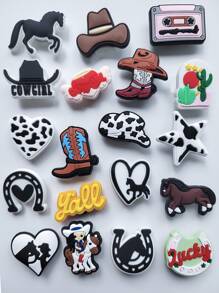19 PCS Cowboy Series, Horses, Cowboy Hats, Tapes, Cowboy Boots, Horseshoes Show Charms - Detachable Shoe Accessories With Adorable Design, Easy To Use, And Perfect For Horse Riding, Costume Party, And Fashion Statement - Add A Touch Of Western Flair To Your Outfit