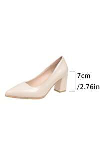 Women's Shiny High Heel Pumps, Glossy Beige Platform Chunky Heels, Elegant Ladies' High Heels Suitable For Galas, Runways, Parties, Pair With Dresses, Chunky Heel, Suitable For All Seasons