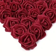 15pcs/Set 7cm Diameter Foam Flowers, DIY Fake Flowers Without Stems, Wedding Party Backdrop Wall Decor, Chair Decoration, Bridal Bouquet, Wedding Center Piece, Party Table Decoration - Burgundy - View 2