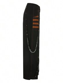 Women Cargo Jeans, Striped Zipper Button Closure Loose Casual Trousers Streetwear With Pockets - 橘色 - 查看 8