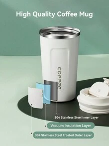 1pc 18/8 Stainless Steel Coffee Cup, Portable Insulateds Mug, 500ML - Black - View 4