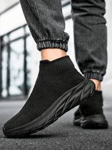Men's Thick-Bottom Slip-On Shoes, Woven Breathable Warm Thermal Lined Sneakers, Men's Footwear Suitable For Autumn And Winter