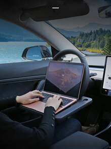 1pc Car Laptop Desk, Multifunctional Car Table Tray, Car Steering Wheel Mount Workspace - Black - View 4