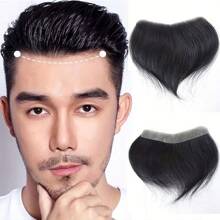 Ultra-Thin Natural Hair Toupee For Men - Invisible Seamless Frontal Hairline & Forehead Patch, Straight Hairpiece - Natural & Black - View 1