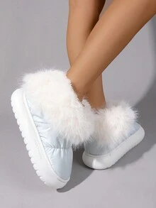 Fashionable Fluffy Winter Snow Boots For Women, Lightweight Padded Winter Shoes, Anti-Slip Streetwear Boots - Blue - View 5