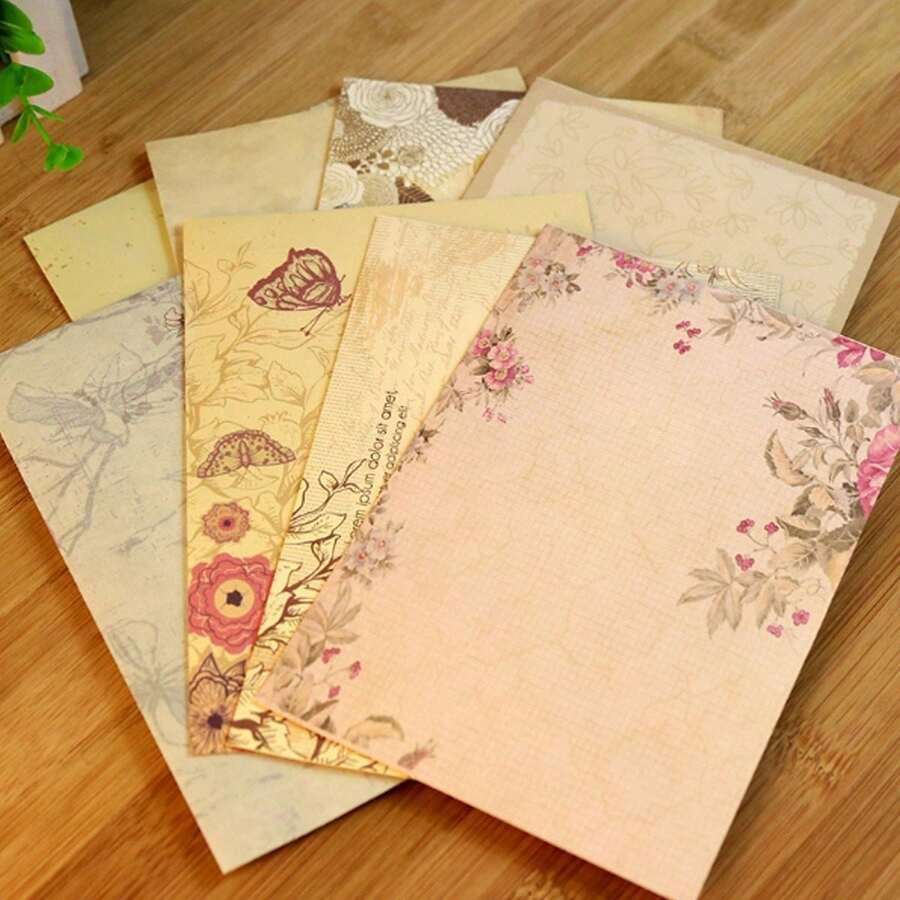 10 张复古浪漫花卉文具纸 - 彩色 - 查看 1