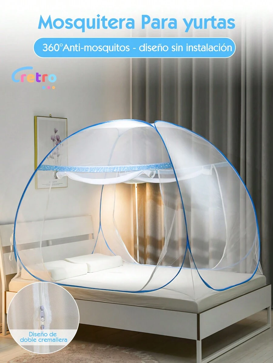 CcRetro Omont Tienda de campaña de red desplegable con parte inferior, diseño plegable para dormitorio y viajes al aire libre, fácil de instalar y lavar para camas de tamaño individual a King