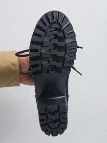 2024 Herbst/Winter Neue Stiefel mit dicker Sohle für Frauen, wasserdichte Plateau-Schnürstiefel mit hohem Absatz, Große Größen - Schwarz - Übersicht 6