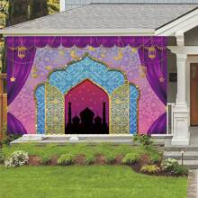1pc Arabian Nights Magic Genie Theme Photography Backdrops Golden Glitter Bollywood Princess Sweet 16 Party Banner 59.1*39.4/82.7*59.1/106.3*70.9 Inches Moroccan Birthday Indoor Outdoor Photo Background Newborn Shower Decoration Supplies