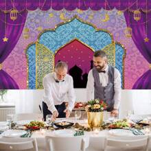 1pc Arabian Nights Magic Genie Theme Photography Backdrops Golden Glitter Bollywood Princess Sweet 16 Party Banner 59.1*39.4/82.7*59.1/106.3*70.9 Inches Moroccan Birthday Indoor Outdoor Photo Background Newborn Shower Decoration Supplies