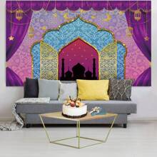 1pc Arabian Nights Magic Genie Theme Photography Backdrops Golden Glitter Bollywood Princess Sweet 16 Party Banner 59.1*39.4/82.7*59.1/106.3*70.9 Inches Moroccan Birthday Indoor Outdoor Photo Background Newborn Shower Decoration Supplies