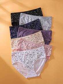 7 peças/Pacote Calcinhas Triângulo Respiráveis e Confortáveis com Estampa de Borboleta, Plus Size