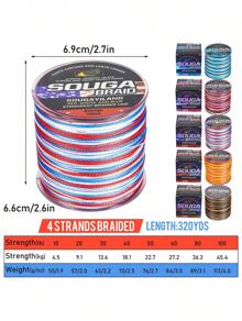 SOUGAYILANG Braided Fishing Line, Abrasion Resistant, Zero Stretch, 4-Strand Multicolor Extra Visibility Fishing Braid For Saltwater Freshwater, 320YDS, 10-100LB - 橘色 - 查看 4