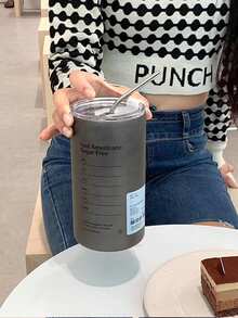 1pc 20oz Double Wall Stainless Steel Tumbler With Lid And Straw, Unisex Holiday/Birthday Gift, Suitable For Bicycle, Backpack, Office, Car, School, Party, Camping