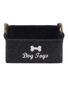 木柄毛氈玩具收納盒,方形寵物玩具收納容器,兒童玩具組織器 - 彩色 - 查看 2