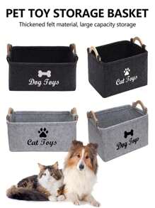 木柄毛氈玩具收納盒,方形寵物玩具收納容器,兒童玩具組織器 - 彩色 - 查看 1