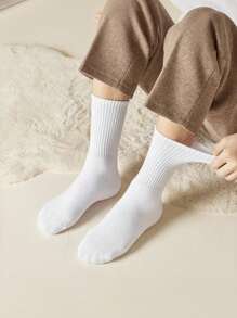 3pcs/5pcs/10pcs Solid Color Cotton Crew Socks, Comfortable Breathable Moisture Wicking Odor Resistant Soft, Suitable For Daily Business, Travel, Sports, Campus Wear, Unisex - Black and White - View 3