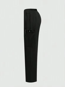 cimmuovere Women's Comfortable Solid Color Simple Multi-Pocket Scrub Uniform Pants - Black - View 3